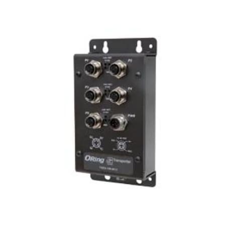 Oring Networking EN50155 5-port unmanaged Ethernet switch; 5 10/100/500Base-TX M12 TXES-150-M12